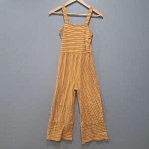 Caution To The Wind Womens S One Piece Yellow Striped Sleeveless Crop Jumpsuit